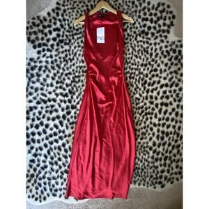 ZARA Bright Red Satin Effect Midi Maxi Dress NWT Womens Medium NEW